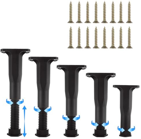 GBACHOOSE Lot de 6 pieds de lit en plastique de 20 à 38 cm - Pieds de support réglables en hauteur - Pieds de meubles réglables en hauteur - Pieds de meubles réglables - Pieds pour meubles, armoire TV