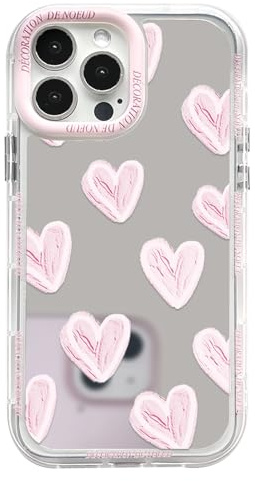 NITITOP für iPhone 12 Pro Max Hülle Spiegel Schleife Liebe Herz, Rosa | Niedliche Muster, für Frauen Mädchen, mit Farbiges Linsenblende, mit Buntem Rahmen, Stoßfeste Glänzende Handyhülle