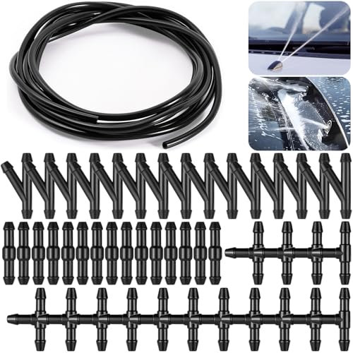 MirraSwit 5M Tuyau Lave Glace, Durite Lave Glace, Kit de Tuyau Essuie Glace, avec 45 Pièces Raccords pour Connecter la Pompe à Eau et les Buses de la Voiture