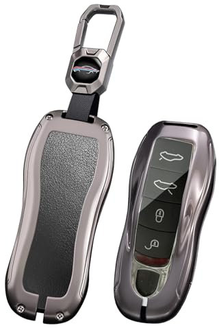 ontto Coque de protection pour clé de voiture compatible avec Porsche Macan Panamera 918 911 991 Boxster Cayenne Cayman Carrera - Boîtier en métal - Porte-clés 3/4 boutons-A - Noir