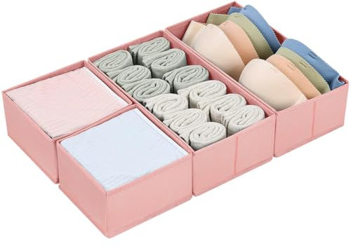 DIMJ 4 Stück Schubladen Ordnungssystem Schubladen Organizer, Faltbare Aufbewahrungsbox Stoff, Schubladeneinsätze für Kleiderschränke, Kleiderschrank Organizer für Kleidung, Rosa