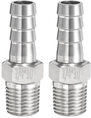 QUARKZMAN 2Pcs Inox Acier Tuyau Cannelé Raccord 0,4 (10mm) | Tuyau Raccord Air, Cannelé x g 1/4 Mâle, Tuyau Cannelé Raccords Coupleur Filetage Connecteur Adaptateur pour Eau Carburant