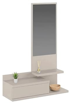 duehome | Recibidor con Cajon y Espejo, Mueble de Entrada, Modelo Fiord, Acabado en Blanco Roto, Medidas: 81 cm (Ancho) x 116 cm (Alto) x 27,4 cm (Fondo)