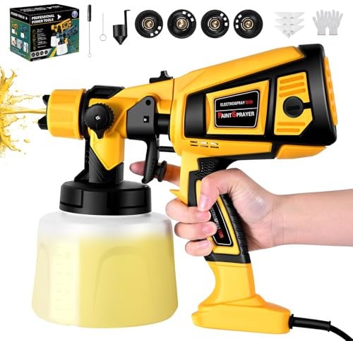 Paint Sprayer,800W HVLP Paint Spray Gun,1400ml Electric Paint Gun with 4 Nozzles and 3 Patterns,For Furniture, Cabinets, Fence, Walls, Door, Garden Chairs(orange)