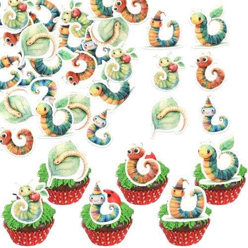 60 Stück Essbare Raupe Tortendeko Natur Insekt Kuchen Deko Hungrige Caterpillar Cupcake Toppers für Insekt Thema Baby Dusche Kinder Geburtstag Party Kuchen Dekorationen