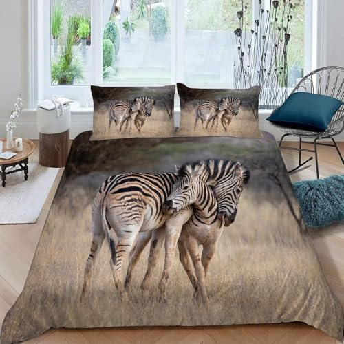 PUOJIEAT Bettwäsche 135x200 Zebra Weich Mikrofaser Bettwäsche-Sets Afrika Tiere Bettbezug mit 1 x Kissenbezug 80x80 cm 3D Bettzeug Set w.9366