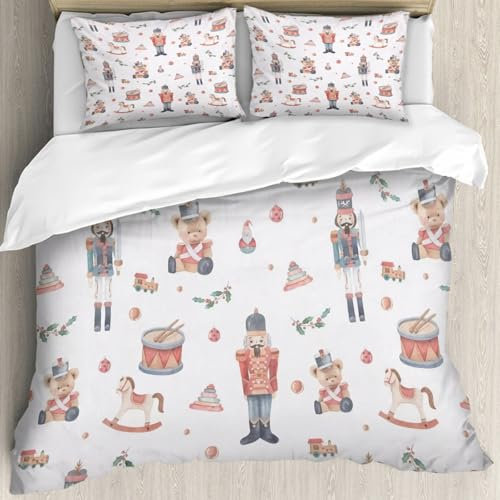 MJNLYDAO Bedding duvet set Reversible soft print set Hypoallergenic glue cover Bedding kit with 2 pillowcases,Nutcracker seamless pattern. Watercolor pattern is ideal for wrapping paper,152x203cm