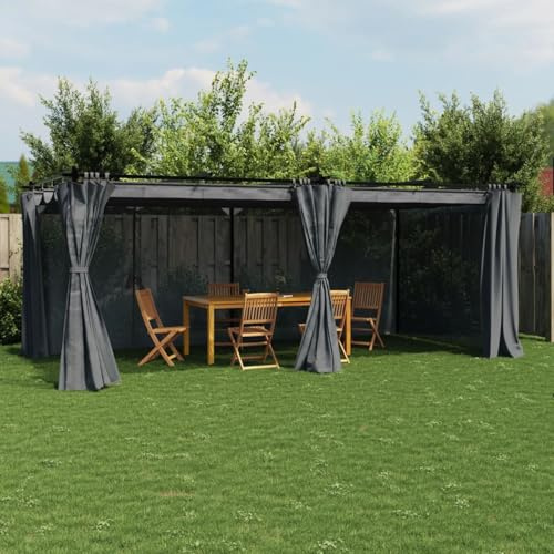 Festnight Garten Pavillon 6x3 Pergola mit Seitenwänden Moskitonetz Gartenpavillon mit Verstellbares Dach Partyzelt Metall überdachung Terrasse Terassenüberdachung Terassenüberdach