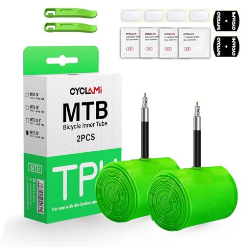 CYCLAMI MTB TPU-Fahrradschlauch, 1/2 Stück, Ultraleicht 65g MTB-Schlauch 29 Zoll, MTB29''/27,5''/26'' × 1,9–2,5 Fahrradschlauch mit 45 mm Presta-Ventil (2 STK.-MTB29'')