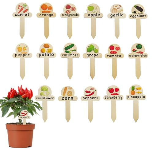 Marcatori per piante in legno | Bacchette decorative per giardino, 17 etichette per piante da appartamento, balcone, giardino, interni ed esterni