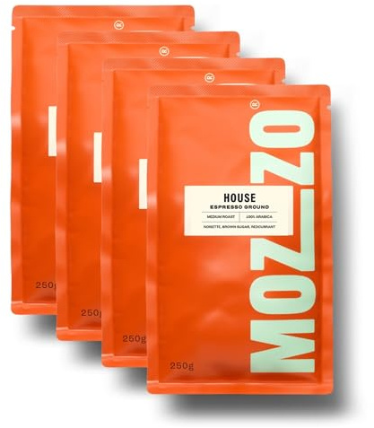 Mozzo House Espresso Ground Coffee | Medium Roast | 100% Arabica | Barista Quality Coffee | 1kg Pack (4 x 250g) | Freshly Roasted in the UK