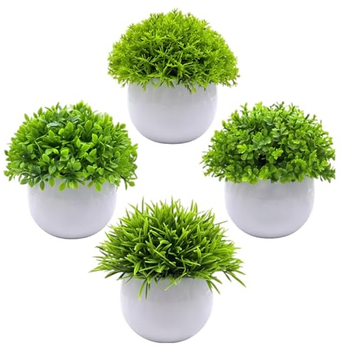 Lonwiner 4 Piezas Plantas Artificiales en Maceta, Decoración Moderna para Salón Alféizar de Ventana Idea Regalo para Cumpleaños Boda Navidad