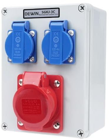 DEWIN Stromverteiler, Wandverteiler Steckdose Stromverteilerkasten 1 x 16A 5P CEE-Steckdose + 2x 230V Außenbereich Baustellenstromverteiler