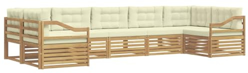 vidaXL Outdoor-Sofagarnitur mit Kissen 7 pcs Weiß und Creme Polyester, Gartensofa, Moderne Außenmöbel, Bequeme Sitze, Lounge am Pool, funktionale Design für die Terrasse