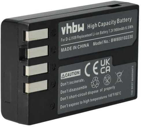 vhbw Akku kompatibel mit Pentax KP, K-P, KR, K-R, K-2, K70, K2, K-70, K-S1, KS1, K-S2 Kamera (900 mAh, 7,2 V, Li-Ion)
