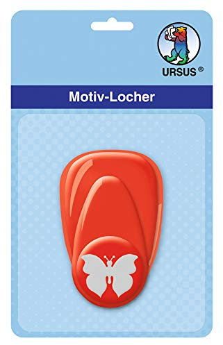 Ursus 19470046 - Motivlocher mit Hebel klein, Schmetterling, rot, ausgestanztes Motiv ca. 16 mm, aus Kunststoff mit Metallstanze, geeignet für Grammaturen von 160 220 g /qm
