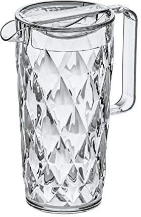 koziol Superglas Club Pitcher, 1,6 l, Karaffe für Wasser, Eis-Tee, Saft & Limonaden, mit Deckel, aus Kunststoff in Glas-Optik, unzerbrechliche Kanne, Frühstück Krug/Jug, unzerbrechlich, Kristallklar