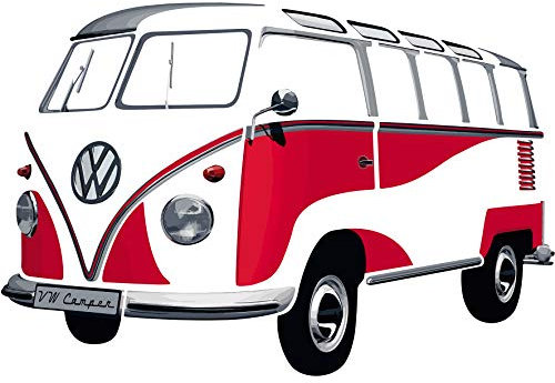 BRISA VW Collection - Volkswagen Selbstklebendes Wand-Tattoo-Aufkleber-Dekoration-Poster mit T1 Bulli Bus Samba Design(Silhouette/Rot)