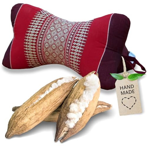 livasia Nackenstützkissen Knochenkissen - Ø 15x32cm - Nackenkissen Knochenform, Sofakissen, Lesekissen mit Kapok, Kissen für Garten und Balkon, Reisekissen handgefertigt (Rubinrot)
