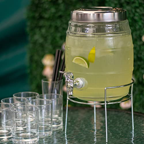 Barrel Beverage Dispenser with Stand 176oz / 5ltr - Case of 2 | bar@drinkstuff Drinks Dispenser, Barrel Drinks Dispenser, Glass Drinks Dispenser, Mason Jar Drinks Dispenser