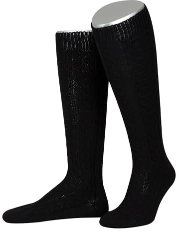 Lusana Trachtenkniestrümpfe mit Merino-Schurwolle für Herren & Damen | Kniestrümpfe Trachten mit 6 Zöpfen und verstärkter Ferse und Spitze | Schwarz | Größe 42-43 | Qualität aus Deutschland