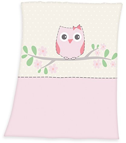 Herding Fynn Babydecke, Eulen Motiv, 75 x 100 cm, Microfaserflausch, Rosa