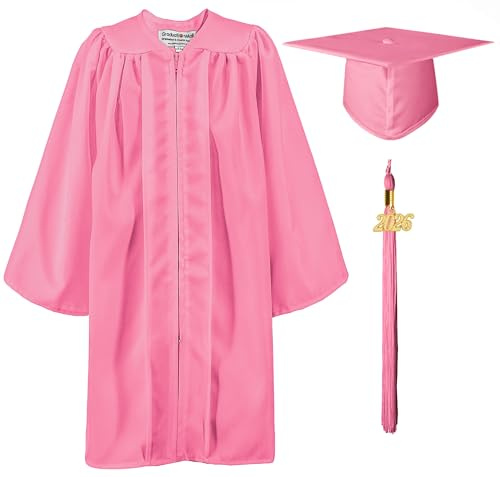GraduationMall Matte Nursery Graduation Cap and Gown for Kids with 2026 Tassel Kindergarten Preschool Graduation Hat Pink 27(107-114cm)