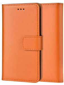 ameego MK-209 Premium Genuine iPhone 4G Real Leather Flip Wallet Magnetic Kickstand Slim Book Case with Card Slot (Orange)