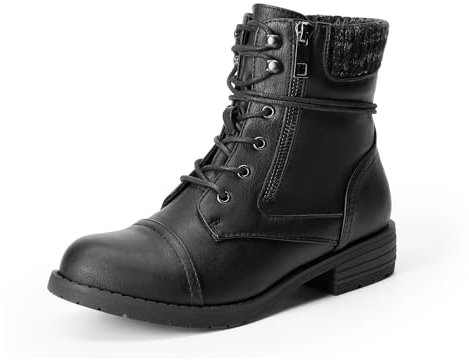 DREAM PAIRS Stivali da Donna con Tacco Grosso e Stivaletti Pelle PU Stivaletti con Tacco Spesso e Suola Spessa in TPR Con Lacci,Size 38,Nero,PEAKK