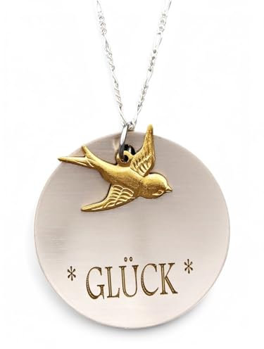Silber Kette mit Glücksbringer Schwalbe - Glück Gravur - 60cm Halskette 925 Sterling