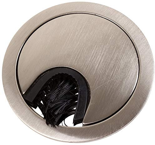 50mm Brushed Nickel Desk Grommet with Brush Computer Table Surface Cable Tidy Management