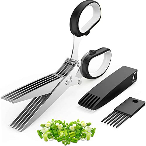 Ciseaux à herbes, ciseaux à herbes avec 5 lames et couvercle - Ciseaux de cuisine tranchants lavables au lave-vaisselle - Gadgets de cuisine indispensables, gadgets cool, ciseaux à herbes - Outil de