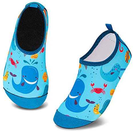 Badeschuhe Kinder Schwimmschuhe Wasserschuhe Schnell Trocknend Strandschuhe Aquaschuhe für Jungen Mädchen Baby Beach Pool(Blau Wal,8.5/9 UK Child,26/27 EU)