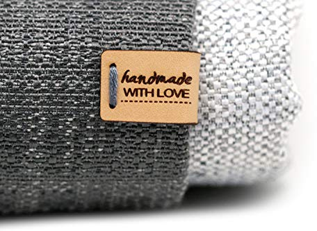 Lederetiketten handmade with love MOD. E - Exklusive gravierte echte italienische Leder-Tags - Handmade leather labels tags (30 Stück - Angepasster Text)