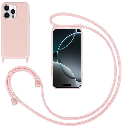 GoodcAcy Funda con Cuerda para iPhone 12 Pro MAX,Carcasa Silicona Líquida Correa Colgante Ajustable Collar Correa de Cuello Cadena Cordón Case para iPhone 12 Pro MAX,Rosa