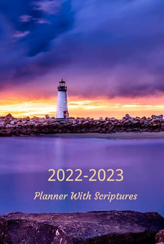 2022-2023 Planner With Scriptures: Monthly Calendar with Bible Verses, blue lighthouse