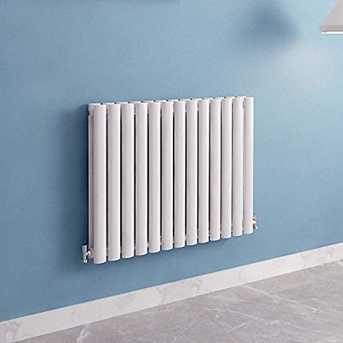 Acezanble∣White Radiators Double Oval Column Panels Horizontal 600mm Wide Low Radiator Centre Heating for Bathroom Kitchen Living Room Small Large Average