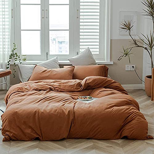 Sedefen Bettwäsche 200x200cm Baumwolle Renforce Karamell Braun Uni Unifarben Baumwollbettwäsche Set,Doppelbett Bettbezug und 2 Kissenbezug 80x80cm,mit Reißverschluss