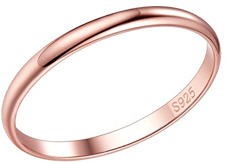 PROSILVER Bague Fine Anneau Femme en Argent 925 Plaqué Or Rose Alliance Mince 2mm Taille 59