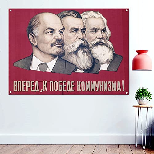 Lenin, Engels, Marx, Poster, Banner, Flaggen, Tapisserie, The Great Sowjetunion, CCCP UdSSR, Communistische Propaganda, Wandbild, 96 x 144 cm, mehrfarbig