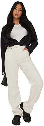 NA-KD Vaqueros de Pierna Ancha con Cierre asimétrico Jeans, Blanco, 44 para Mujer