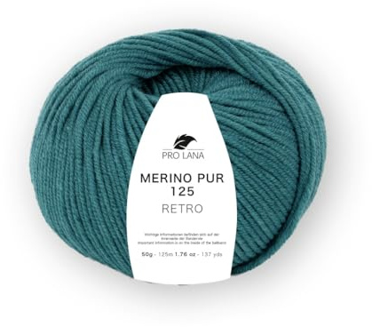 Merino Pur 125 Retro Strickgarn, 100% Extrafeine Merinowolle, Handgefärbt, Ton-in-Ton Farbverlauf (165 petrol mel.)