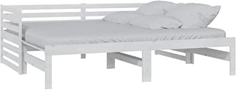 vidaXL Massivholz Kiefer Tagesbett Ausziehbar Ausziehbett Sofa Bett Bettsofa Sofabett Holzbett Schlafsofa Bettgestell Gästebett Weiß 2X(90x200) cm