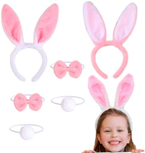 Hifot 6 stücke Ostern Hasenohren Haarreif,Bunny Costume Bunny Ohren Bowtie Schwanz Handschuhe Ostern Party Kostüm Anzug Cosplay