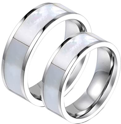 Beydodo Anillo de Compromiso Personalizado Anillo de Compromiso para Parejas,Anillo Acero Inoxidable Anillo 6.9mm Anillo Plata con Redondo Anillo Mujer 14(54mm) + Hombre 22(62mm)