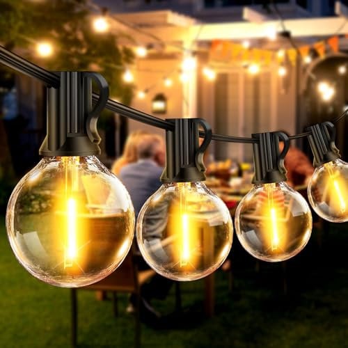 Outdoor String Lights 65.5ft LED Garden Festoon Light Mains Powered 20M Dimmable Timer Waterproof G40 Bulbs Hanging Patio Lighting with Remote Control for Outside Gazebo Pergola Balcony Cafe