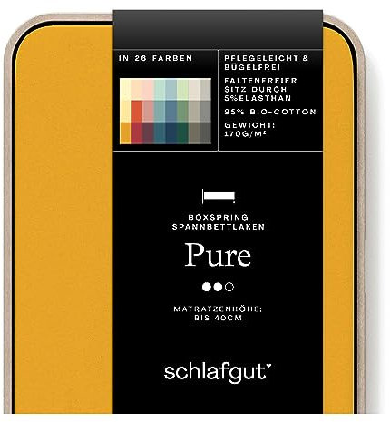 Schlafgut Pure Boxspring Spannbettlaken 180x200cm bis 200x220cm Yellow Deep, Spannbetttuch aus weicher Biobaumwolle