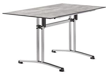 SIEGER Gastro-Tisch mit Säulenklapp-Gestell und Polytec® Platte, Gestell Graphit, Platte Beton hell