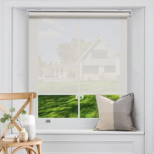 Cordless Roller Shades for Windows Solar Shades with UV Protection Fabric, Semi Sheer Roller Blinds for Office and Home, Easy to Install 25 W x 72 H, White