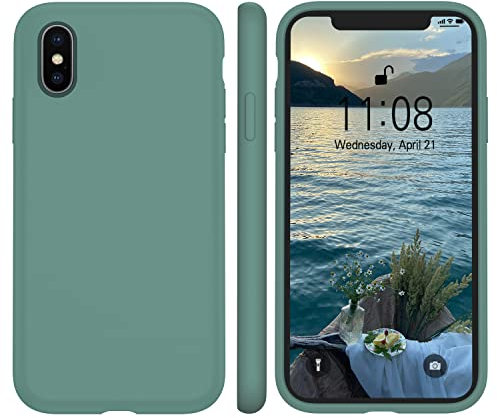 WXX iPhone X Hülle Silikon Case, Hanyhülle iPhone XS Ultra Dünn mit Microfiber, Flüssig Silikon Gel Gummi Kratzfeste Schutzhülle Matt Hülle für iPhone X/XS 5.8'' Pine Grün